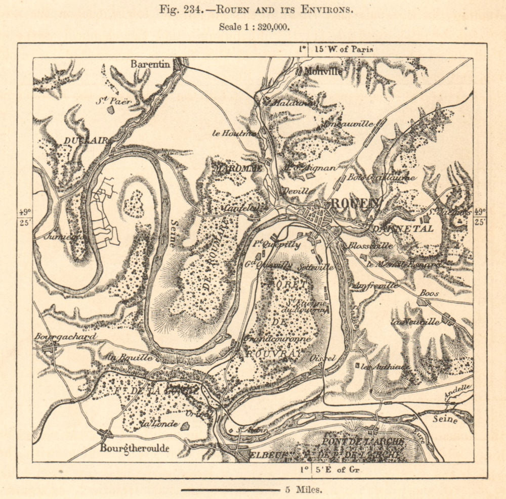 Rouen and its environs. Seine-Maritime. Sketch map 1885 old antique chart